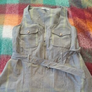 Checkered Sleeveless Dress with Belt